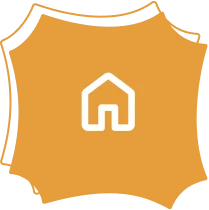 Orange logo with house icon inside.