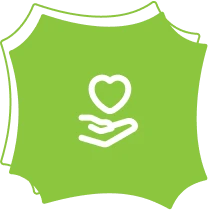 Green icon with hand and heart symbol.