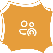 Orange icon with two abstract figures.